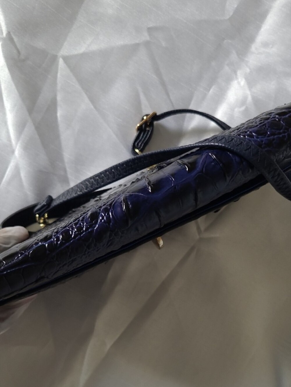 Brahmin Deep Purple Croc-Embossed Crossbody with Gold Turnlock - Picture 12 of 16